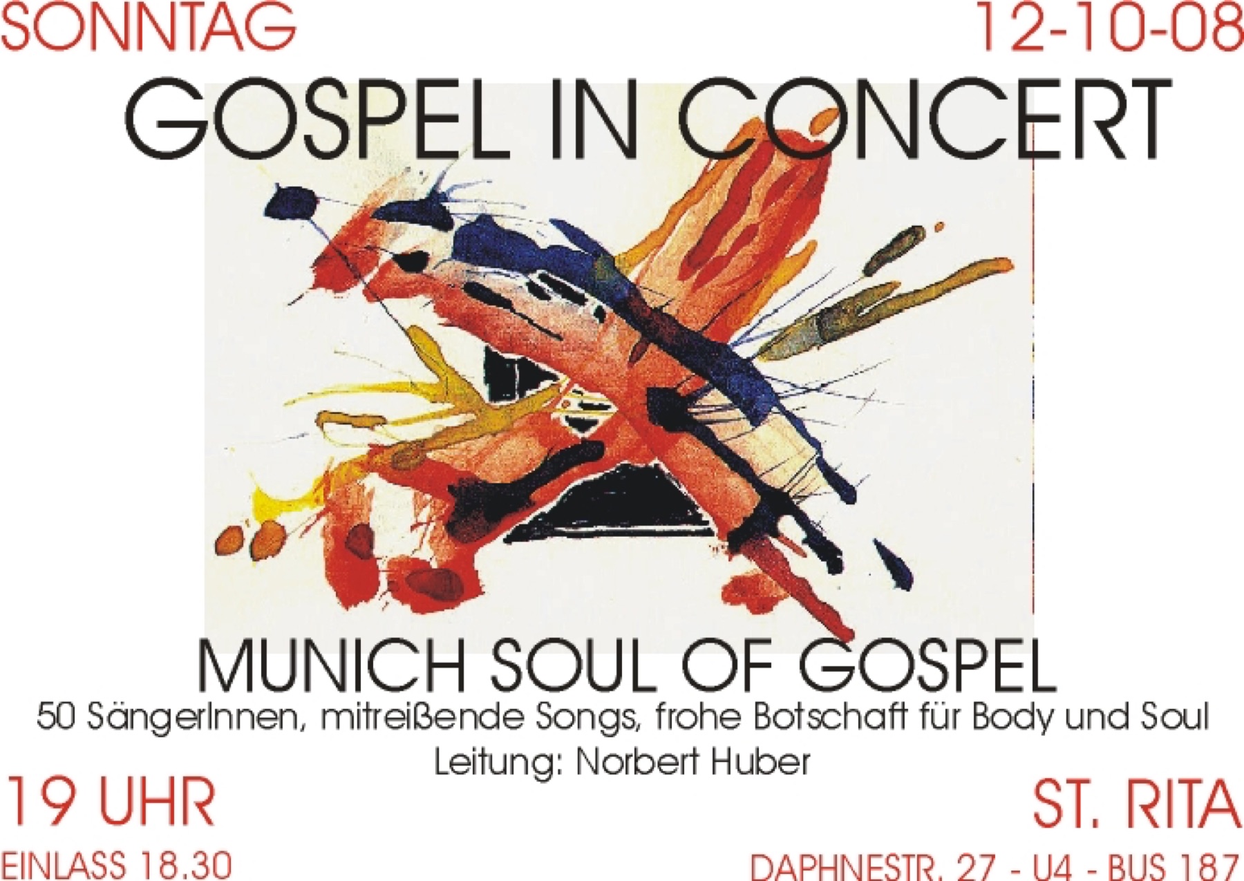 Querformatiges Konzertplakat „Gospel in Concert“ vom 12. Oktober 2008