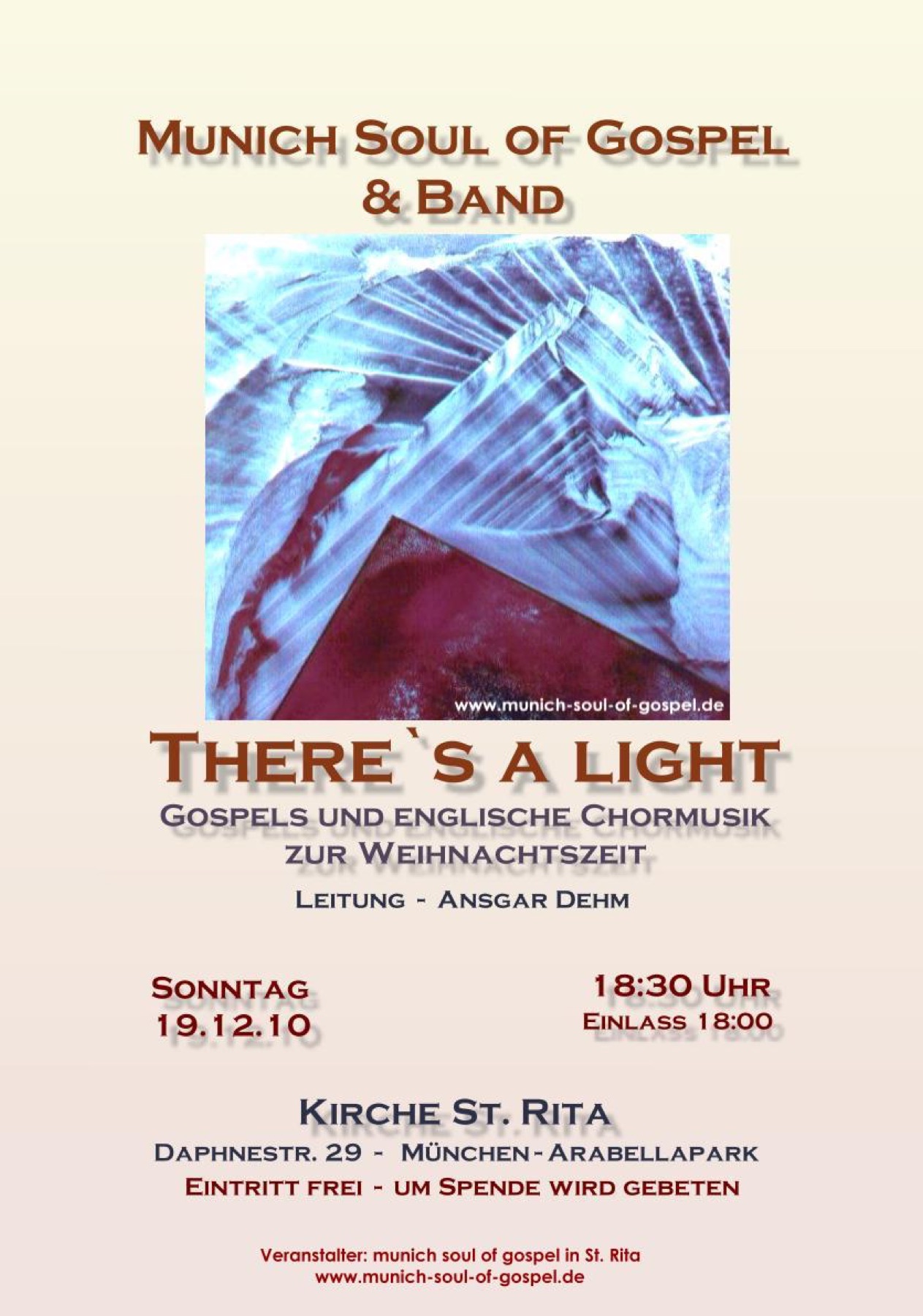 Plakat „There’s a light“ mit einem bläulichen Lichtmotiv