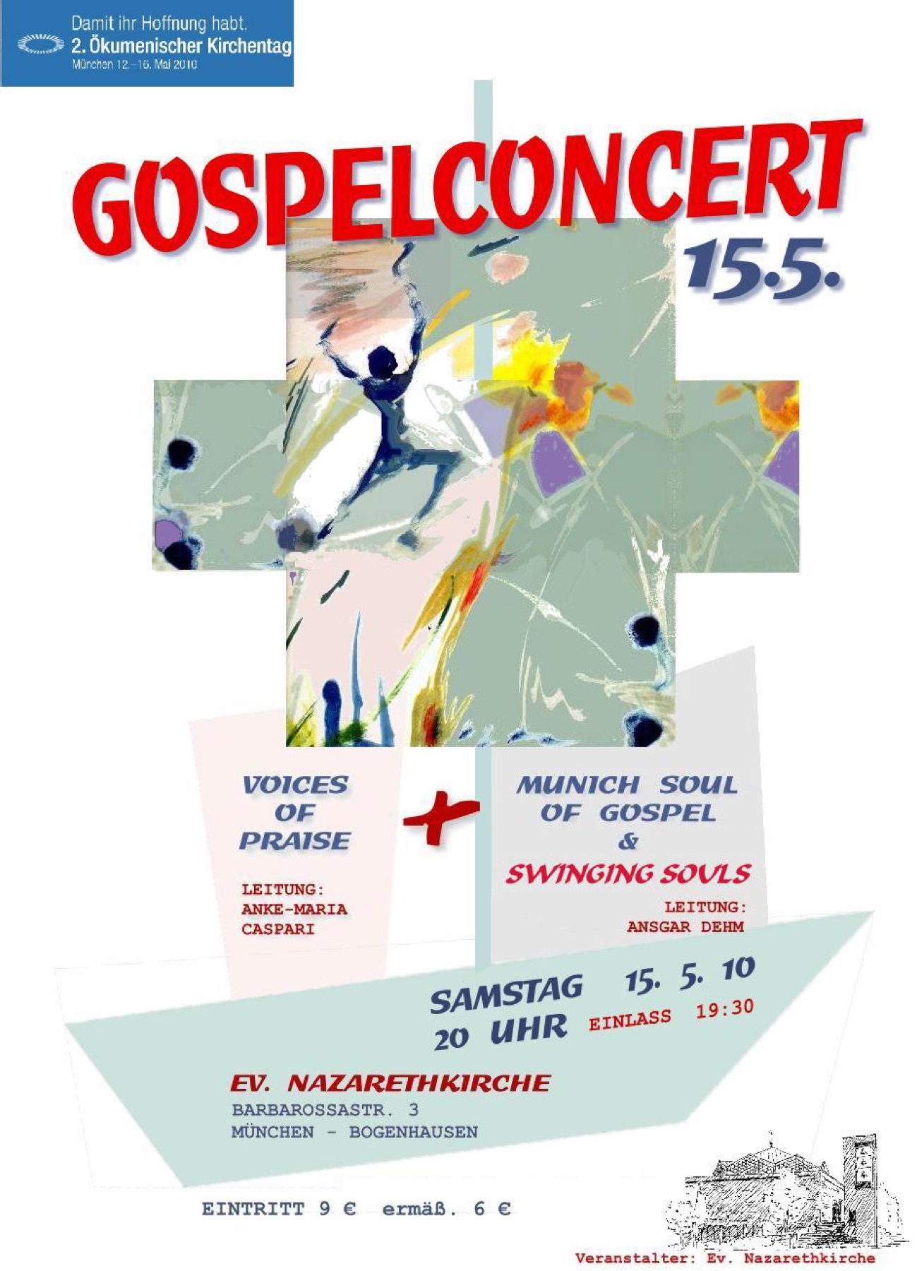 Plakat „Gospelconcert“ zum 2. Ökumenischen Kirchentag am 15. Mai 2010