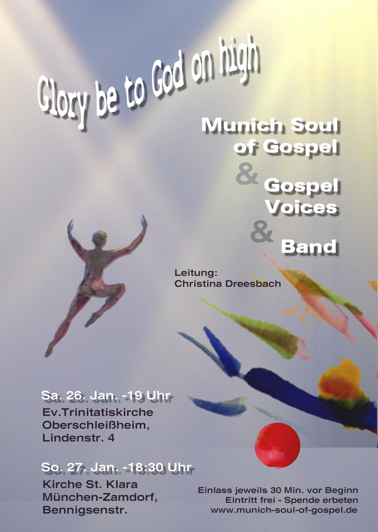 Konzertplakat „Glory be to God on high“ für zwei Termine im Januar 2013